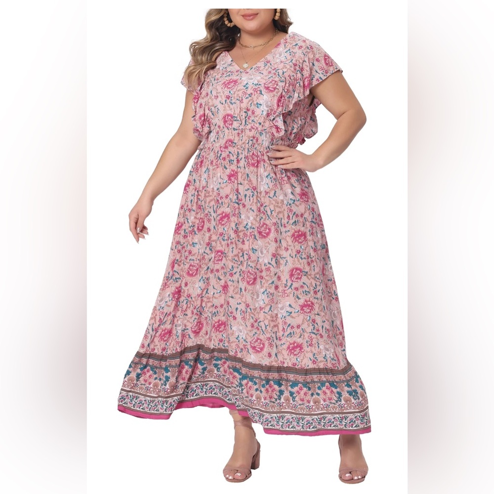 3X New Agnes Orinda Floral Pink Maxi Dress